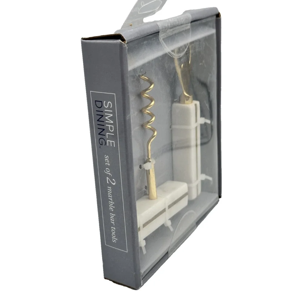 Simple Dining Marble Bar Tools Set of 2 Corkscrew Bottle Wine Opener White/ Gold